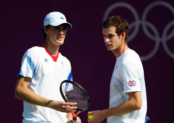 Great Britain's Jamie Murray (left) and Andy Murray during the Olympics practice session. Photo: Adam Davy/PA Wire.