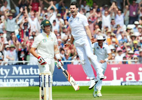 England's James Anderson celebrates after bowling Peter Siddle caught Alastair Cook for11 during  day five of the First Investec Ashes Test match at Trent Bridge, Nottingham.  Photo: Rui Vieira/PA Wire.