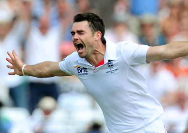 England's James Anderson celebrates after bowling Ashton Agar caught Alastair Cook for14 during  day five of the First Investec Ashes Test match at Trent Bridge. Photo: Rui Vieira/PA Wire.