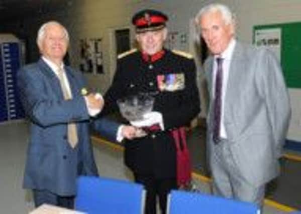 Fort Vale company founder Edward Fort OBE and Managing Director Ian Wilson are presented with the award by Col. Alan Jolly, Vice Lord Lieutenant of Lancashire. (s)