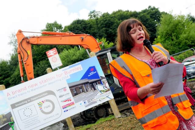 Julie Cooper says a few words before the ground breaking ceremony at Manchester Road Train Station in Burnley.
Photo Ben Parsons