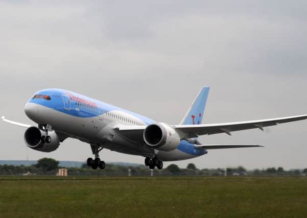 The new Thomson Dreamliner aeroplane during a training exercise at Doncaster Sheffield Robin Hood Airport. Picture: Andrew Roe