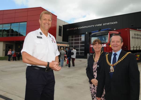 Station Manager, Steve Morgan pictured with The Mayor and Mayoress of Burnley during the open day.