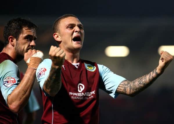 Burnley's Kieran Trippier celebrates his goal with Danny Ings. 

Picture by Dan Westwell