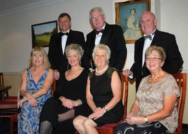 Back row:  President John Dinsdale, Captain David Thornber and Vice President Fred Wade with LizDinsdale, Elizabeth Thornber, Lady Captain Penny Stanworth, and Kathleen Wade (s).