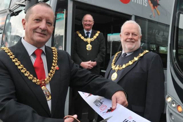 The Mayors of Burnley, Clitheroe and Pendle launch the Witch Way bus fleet at Nelson & Colne College.