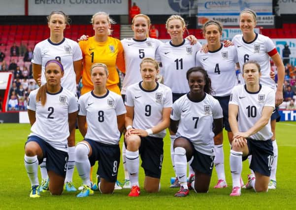 The England team before the FIFA Womens World Cup 2015 Group 6 Qualifier at the Goldsands Stadium, Bournemouth against Belarus