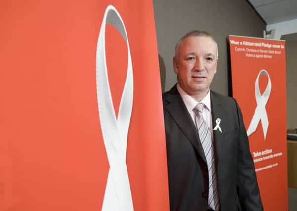 John Clough, father of Jane Clough, at  the launch of the White Ribbon Campaign to reduce domestic violence. Photo Ian Robinson