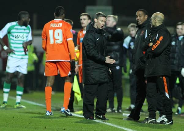 Blackpools Ricardo Fuller is dismissed at Yeovil
