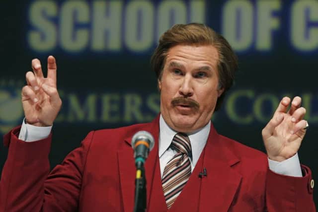 04/12/2013 File photo of Will Ferrell, who plays TV anchorman Ron Burgundy, in character during a news conference at Emerson College in Boston. See PA Feature FILM Ferrell. Picture credit should read: Elise Amendola/AP/PA Photos. WARNING: This picture must only be used to accompany PA Feature FILM Ferrell. UK REGIONAL PAPERS AND MAGAZINES, PLEASE REMOVE FROM ALL COMPUTERS AND ARCHIVES BY 30/12/2013.