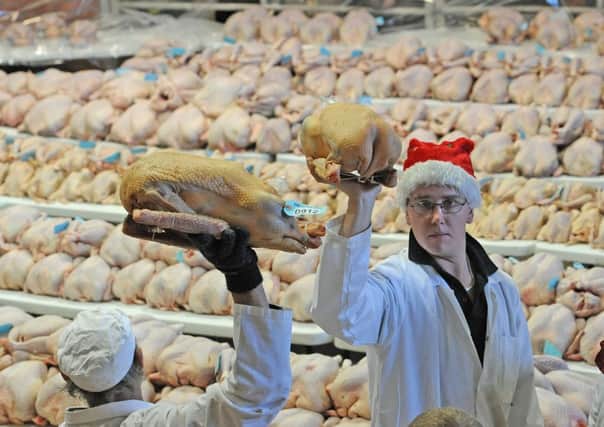 The auction of Christmas poultry including geese, turkeys, chickens, ducks and pheasants.  Photo: Anna Gowthorpe/PA Wire