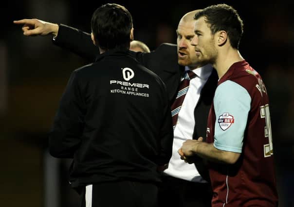 Final preparations: Sean Dyche instructs Ashley Barnes ahead of his debut as a late substitute at Yeovil on Saturday