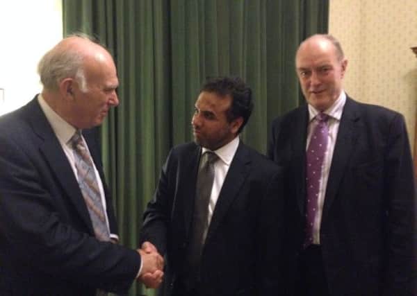 Ejaz Hussain with Vince Cable and Gordon Birtwistle