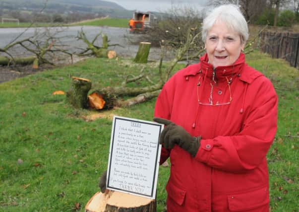 Mrs Julieanne Marshall who is angry with Burnley Council for cutting trees down on Prairie playing fields.