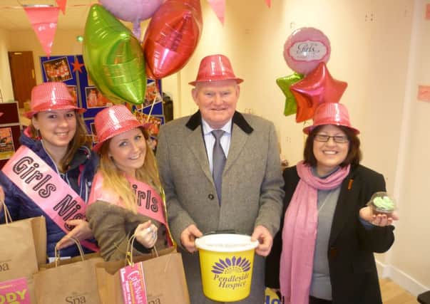 The launch of the Pendleside Hospice Girls Night Out. Hospice fund-raisers Vikki Haydock and Leah Mitchell, John Horan from Alderson & Horan Funeral Services, and Karen McIntyre, from Charter Walk Shopping Centre (s)