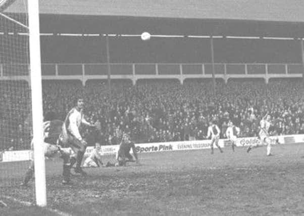 Derby winner: Clarets winger Terry Cochrane, pictured far right, scores the only goal of the game as Burnley beat Blackburn Rovers at Ewood Park on  Easter Monday, 1978