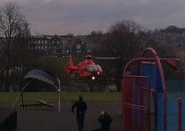 Ian-John Preston's image from Facebook of the air ambulance laning at Walverden Park (s)