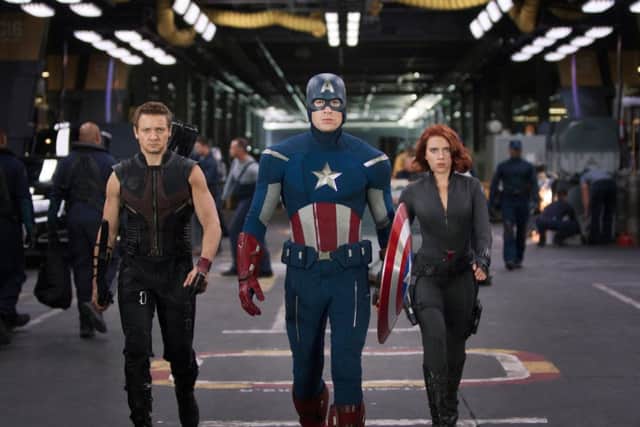 Undated Film Still Handout from Avengers Assemble. Pictured: (l-r) Hawkeye (Jeremy Renner), Captain America (Chris Evans) and Black Widow (Scarlett Johansson). See PA Feature DVD DVD Reviews. Picture credit should read: PA Photo/Walt Disney Studios Home Entertainment. WARNING: This picture must only be used to accompany PA Feature DVD DVD Reviews.