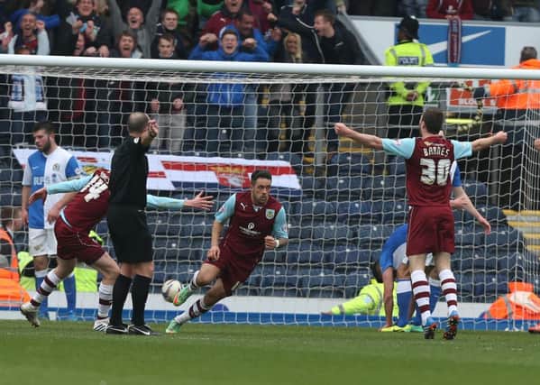 Burnley's Danny Ings scores the second goal during the Sky Bet Championship match at Ewood Park, Blackburn. Photo: Peter Byrne/PA Wire.