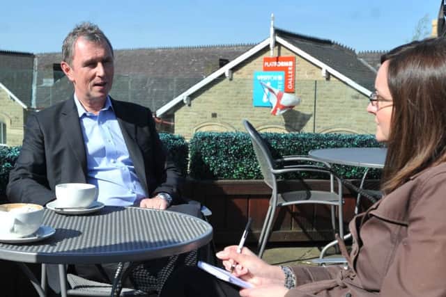 Ribble Valley MP Nigel Evans gives an interview after he was cleared of rape and sexual assault, pictured with reporter Julie Magee, right.