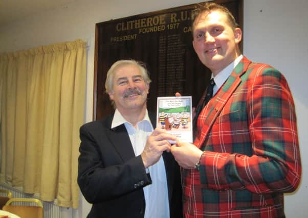 Waddington author John Collier  with Doddie Weir, former Scottish and British Lions second row, promoting his book at Clitheroe Rugby Club