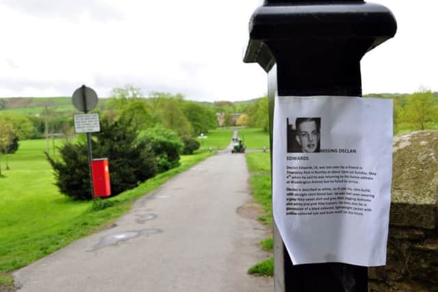 Missing Declan Edwards poster in Towneley Park, Burnley