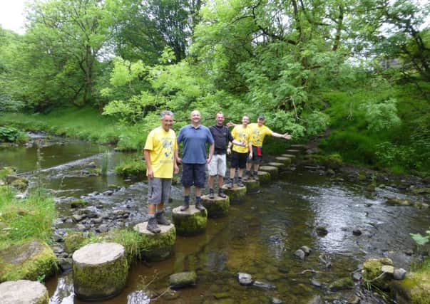 Stephen Hargreaves, Andrew Doe, Ian Burrows, Mark Bailey, Peter Scott - Stepping stones between Roughlee and Blacko.
