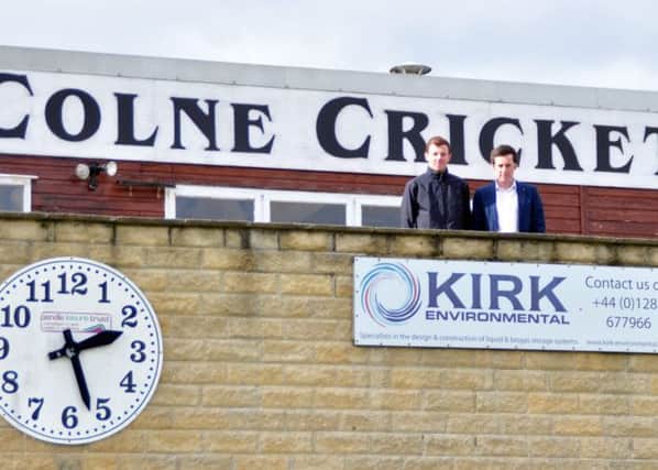 Councillor Paul White and Joel Duerden at Colne Cricket Club