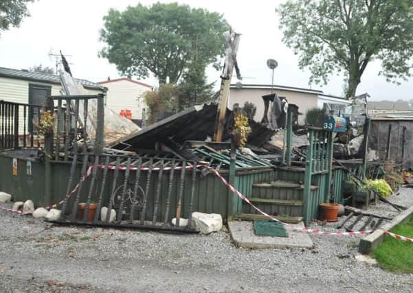 Scene of the caravan fire on Stubbins Vale Caravan Park in Sabden.