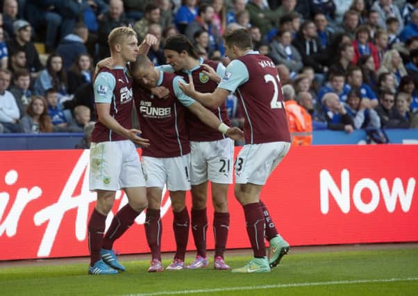 Former Fox: Ben Mee joins the celebrations as the Clarets ended their goal scoring drought
