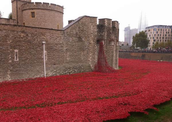 The sea of poppies installed at the Tower of London