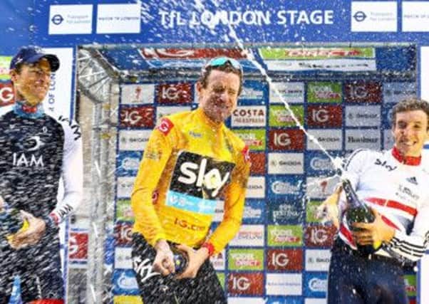 Sir Bradley Wiggins celebrates winning the 2013 Tour of Britain.