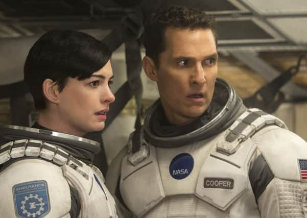 Undated Handout Photo of Interstellar. Pictured: Anne Hathaway as Amelia and Matthew McConaughey as Cooper. See PA Feature FILM Film Reviews. Picture credit should read: PA Photo/Warner Bros/Paramount/Melinda Sue Gordon. WARNING: This picture must only be used to accompany PA Feature FILM Film Reviews.