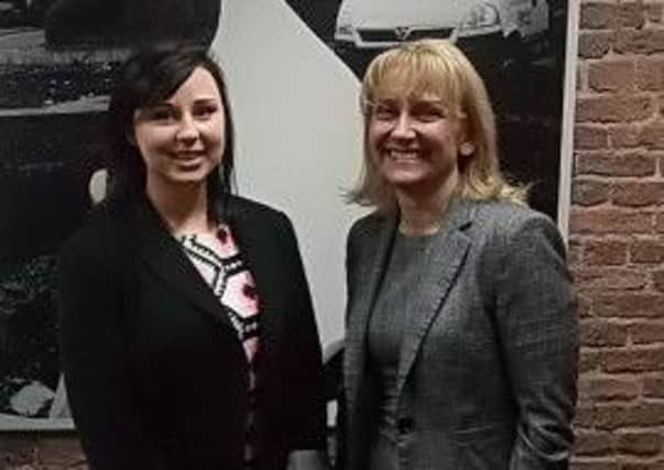 United Utilities' Business Services Director Sally Cabrini with Zoe Green