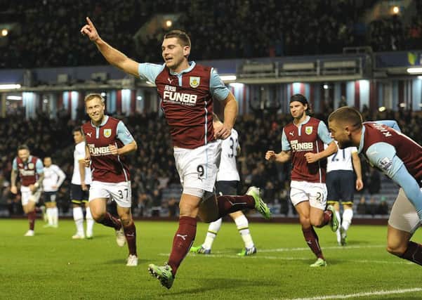 Burnley's Sam Vokes celebrates scoring his team's first goal to make the score 1-1Photographer Dave Howarth/CameraSportFootball - FA Challenge Cup Third Round - Burnley v Tottenham Hotspur - Monday 5th January 2015 - Turf Moor - Burnley © CameraSport - 43 Linden Ave. Countesthorpe. Leicester. England. LE8 5PG - Tel: +44 (0) 116 277 4147 - admin@camerasport.com - www.camerasport.com