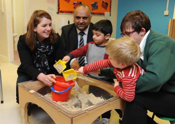 Labour Shadow Minster Alison McGovern opena a new extensionat the Acorns Nursery, Reedley, with Coun. Azhar Ali, Eesa Ali, Sarah Casey and William Newman. Photo Neil Cross