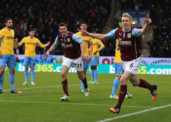 Rare goal - Ben Mee celebrates his first goal since September 2012, and only the second senior goal of his career, against Crystal Palace