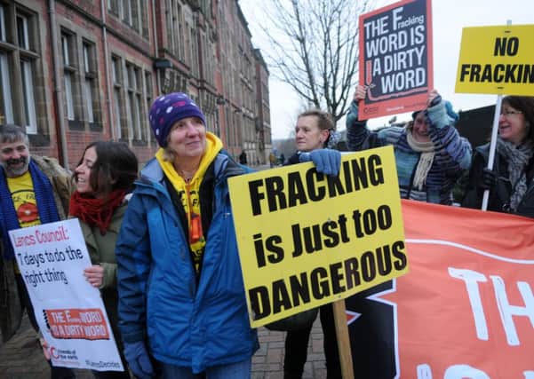 Friends of The Earth Protesters outside Lancashire County Hall as the Fracking bid is refused