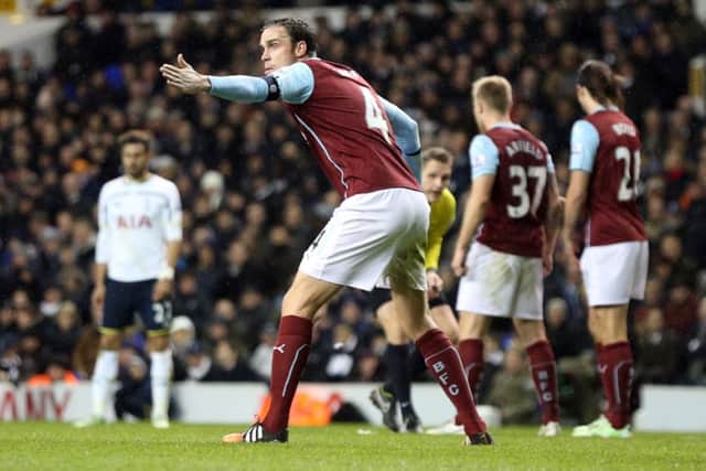 Michael Duff organises the defence in the FA Cup tie at Tottenham