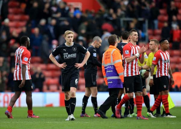 Burnley's Ben Mee stands dejected at thr end of the match  during the match at Southampton.Photo : John Walton/PA Wire.