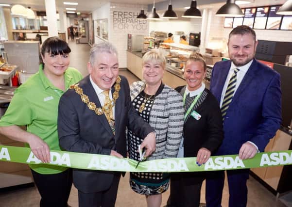 Asda Colne store official opening after refurbishment. Pictured from the left are: Diane Springthorpe, Community Life Champion, the Mayor and Mayoress of Pendle,  Deputy store manager Billie and  Andrew Stephenson