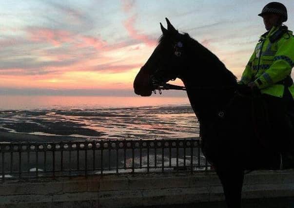 Lancashire Mounted Police horse, Darwen, at the sunset in Blackpool
Pic: Lancs Mounted Police