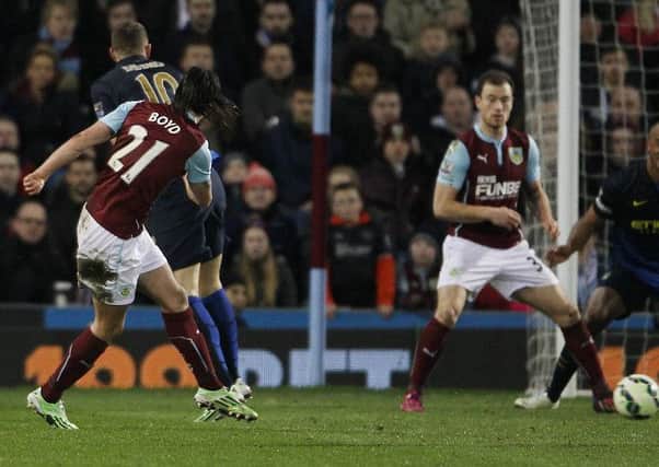 George Boyd volleys home the winning goal against Manchester City  voted Clarets fans Goal of the Season