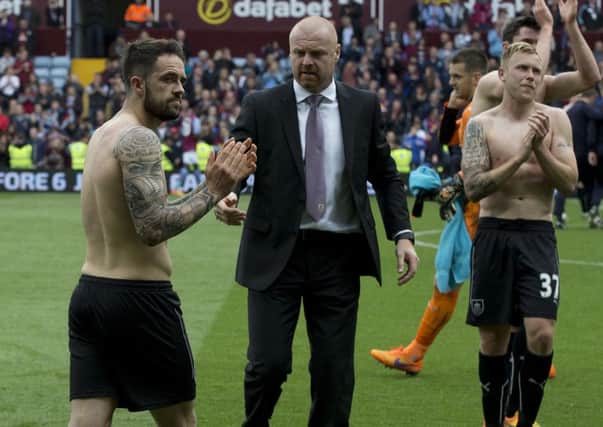 Burnley manager Sean Dyche  and Danny Ings applaud the fans after the final whistle

Photographer Stephen White/CameraSport

Football - Barclays Premiership - Aston Villa v Burnley - Sunday 24th May 2015 - Villa Park - Birmingham

© CameraSport - 43 Linden Ave. Countesthorpe. Leicester. England. LE8 5PG - Tel: +44 (0) 116 277 4147 - admin@camerasport.com - www.camerasport.com