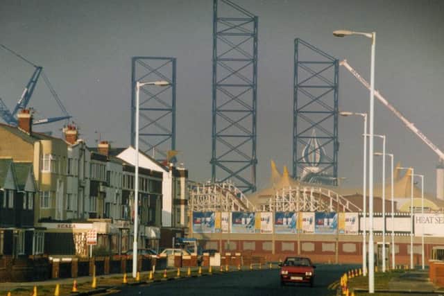 The view from Clifton Drive as the Big One take shape over South Promenade, at Blackpool Pleasure Beach