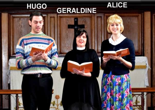 The Vicar of Dibley, Josh Hindle as Hugo, Angela Foulds as Geraldine and Georgina Smith as Alice (s)