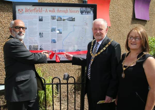 Mayor of Pendle Coun. Nawaz Ahmed and Mayor and Mayoress of Brierfield Coun. David Brown and Mrs Colette Brown  open Brierfield Town Trail.