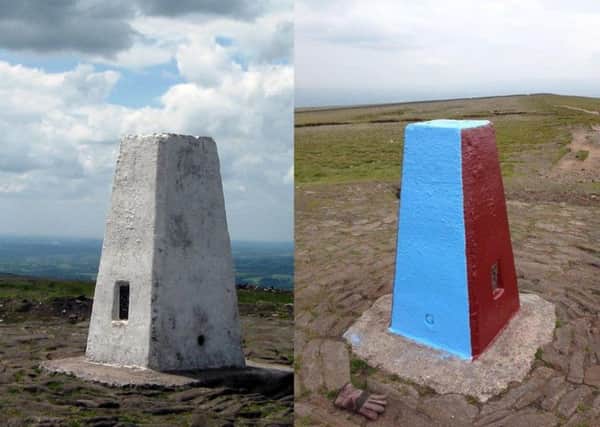 Before and after: How the trig point looked (left) before it's new lick of paint (right)