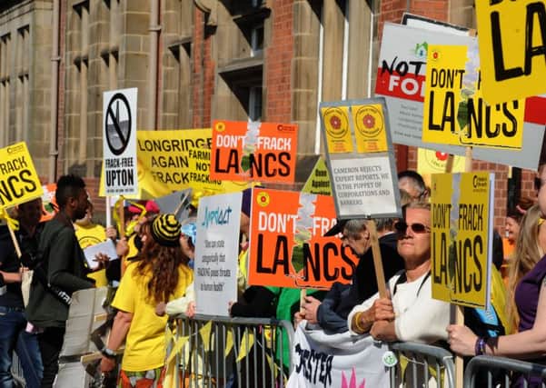 VICTORY: Anti-fracking protesters outside County Hall in Preston