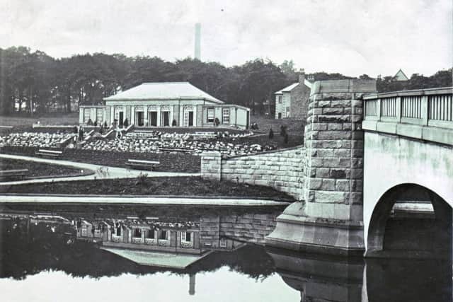 The boating lake and the pavilion at Thompson Park as it was in 1931